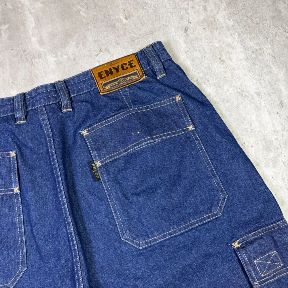 Enyce Mens Baggy Denim Cargo Shorts Blue Dark Wash Streetwear Size 36 Vintage